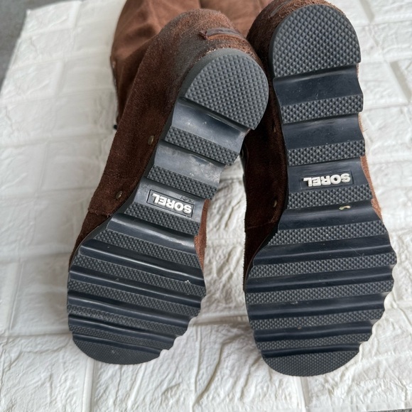 Sorel Joan Of Artic Tall Lace Up Wedge Boots Hawk Brown Suede Leather Size 8.5 - Picture 4 of 8